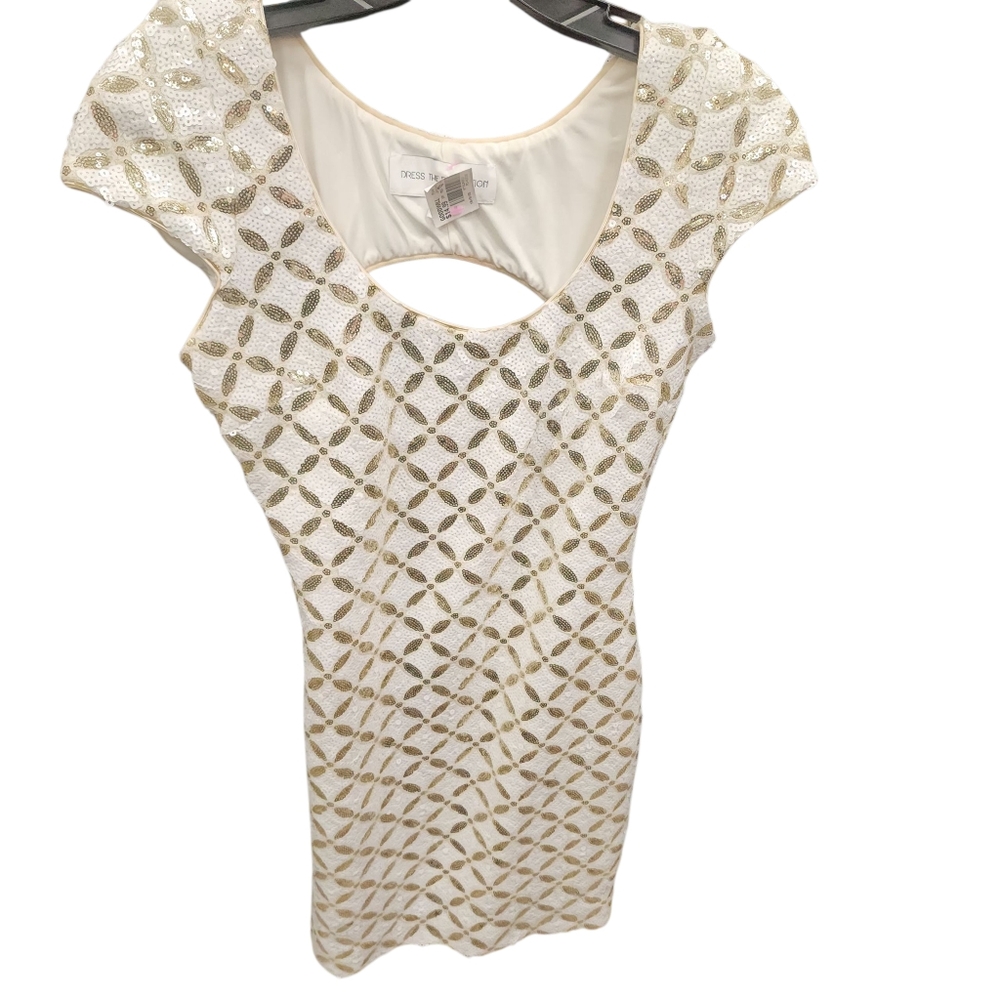 Dress The Population Women's White Lined Sequin Gabriela Mini Dress Size L